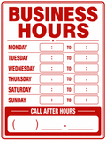 Business Hours Sign with Call After Hours - 9x12