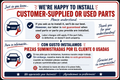 Customer-Supplied or Used Parts Sign - 12x18