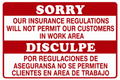 Sorry - No Customers in Work Area - Bilingual 12x18 Shop Safety Sign