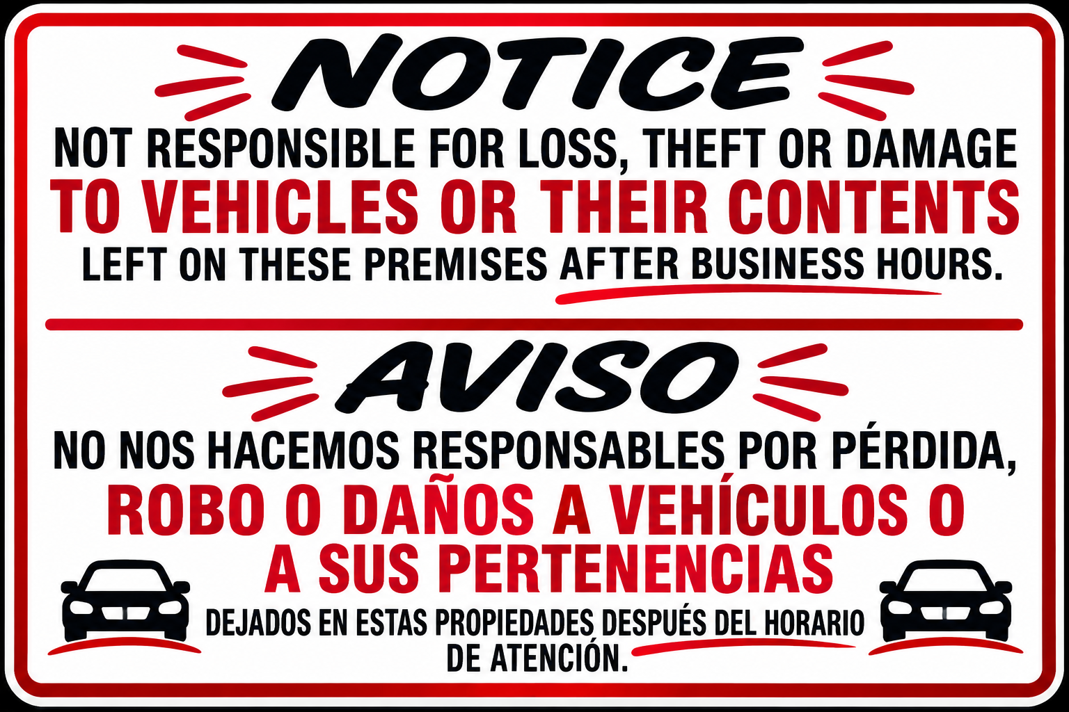 After-Hours Vehicle Responsibility Sign - 12x18